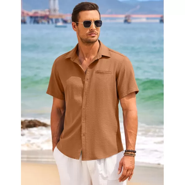 COOFANDY Mens Casual Linen Shirt Short Sleeve Button Down Shirt Summer Beach Hawaiian Shirts