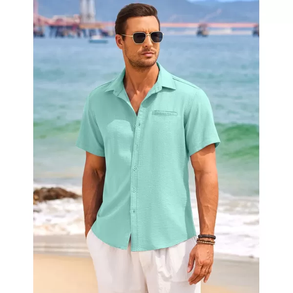 COOFANDY Mens Casual Linen Shirt Short Sleeve Button Down Shirt Summer Beach Hawaiian Shirts