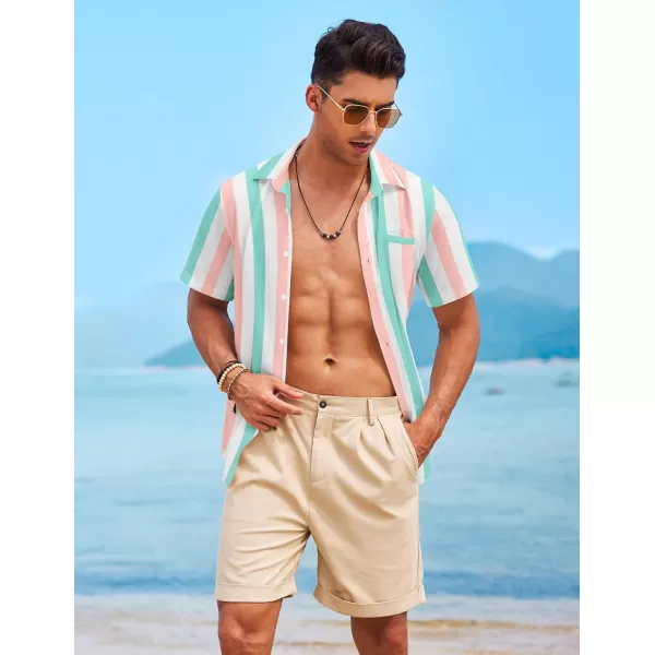 COOFANDY Mens Casual Linen Shirt Short Sleeve Button Down Shirt Summer Beach Hawaiian Shirts