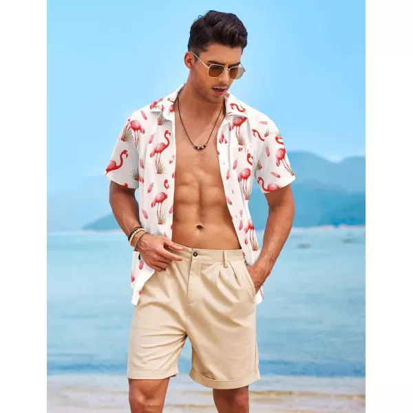 COOFANDY Mens Casual Linen Shirt Short Sleeve Button Down Shirt Summer Beach Hawaiian Shirts