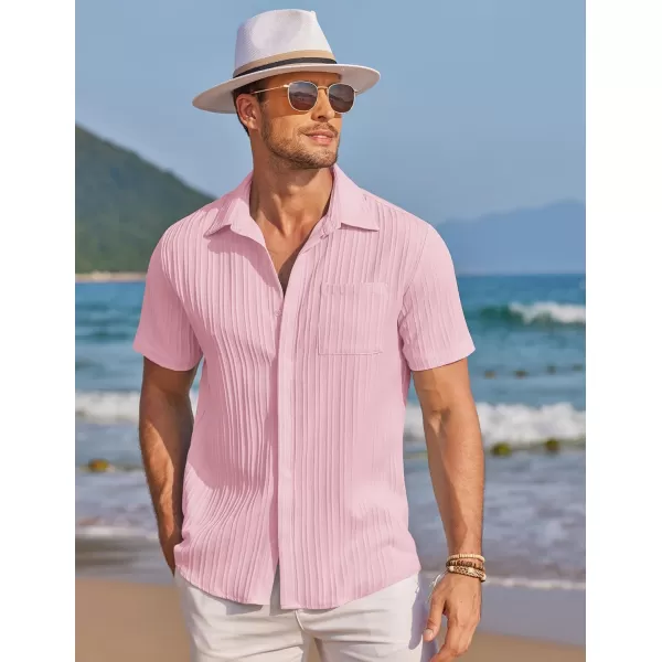 COOFANDY Mens Casual Shirts Short Sleeve Button Down Shirts Fashion Textured Summer Beach Shirt