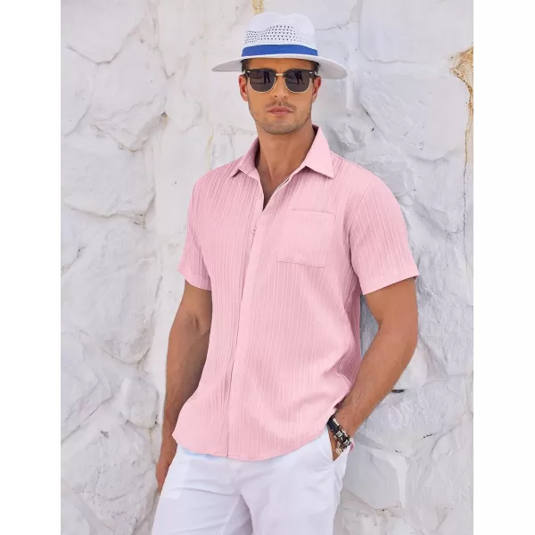 COOFANDY Mens Casual Shirts Short Sleeve Button Down Shirts Fashion Textured Summer Beach Shirt