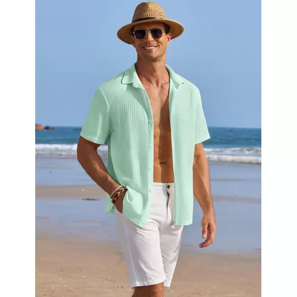 COOFANDY Men's Casual Shirts Short Sleeve Waffle Knit Button Down Shirt Summer Beach Tops
