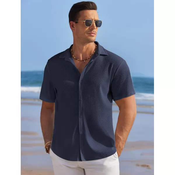COOFANDY Men's Casual Shirts Short Sleeve Waffle Knit Button Down Shirt Summer Beach Tops