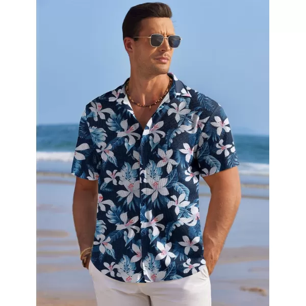COOFANDY Men's Casual Shirts Short Sleeve Waffle Knit Button Down Shirt Summer Beach Tops