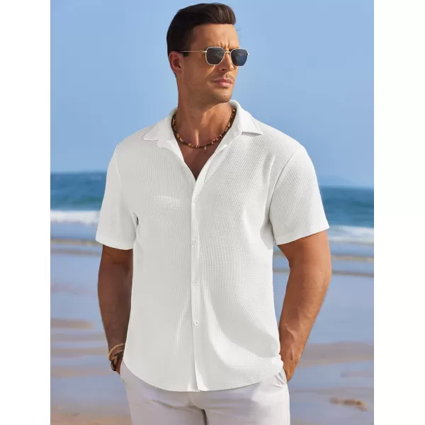 COOFANDY Men's Casual Shirts Short Sleeve Waffle Knit Button Down Shirt Summer Beach Tops