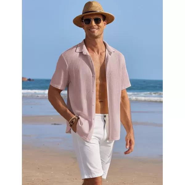 COOFANDY Men's Casual Shirts Short Sleeve Waffle Knit Button Down Shirt Summer Beach Tops
