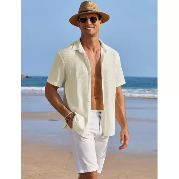 COOFANDY Men's Casual Shirts Short Sleeve Waffle Knit Button Down Shirt Summer Beach Tops