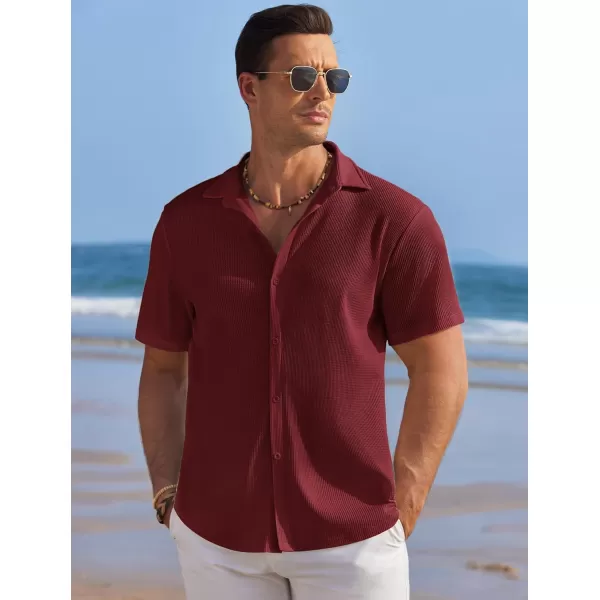 COOFANDY Men's Casual Shirts Short Sleeve Waffle Knit Button Down Shirt Summer Beach Tops