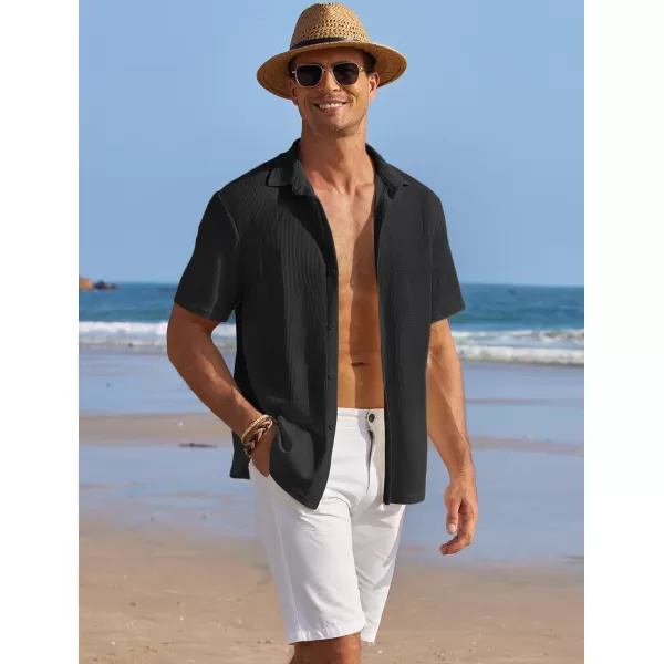 COOFANDY Men's Casual Shirts Short Sleeve Waffle Knit Button Down Shirt Summer Beach Tops