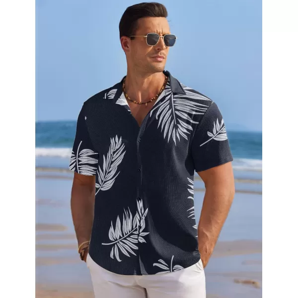 COOFANDY Men's Casual Shirts Short Sleeve Waffle Knit Button Down Shirt Summer Beach Tops