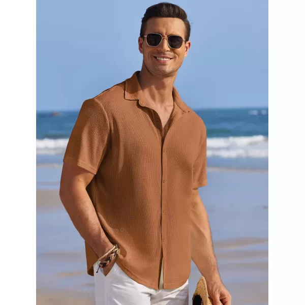 COOFANDY Men's Casual Shirts Short Sleeve Waffle Knit Button Down Shirt Summer Beach Tops