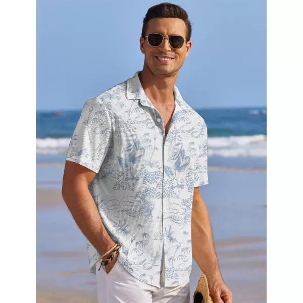COOFANDY Men's Casual Shirts Short Sleeve Waffle Knit Button Down Shirt Summer Beach Tops