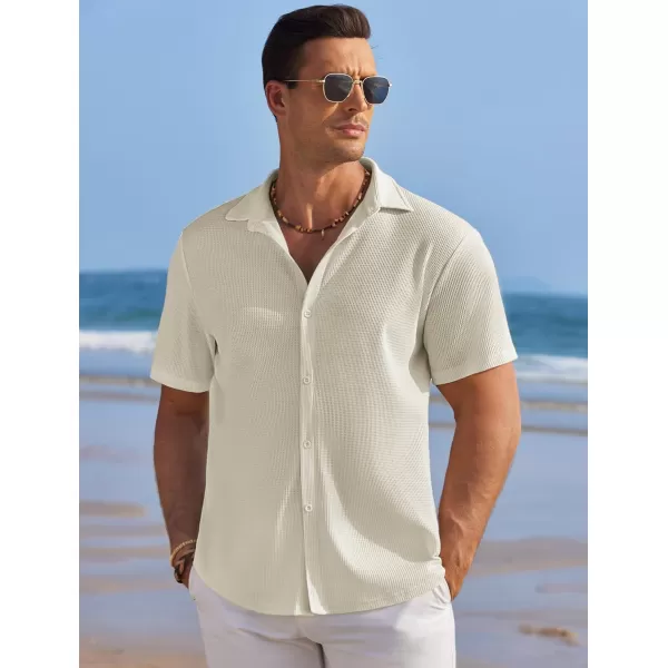 COOFANDY Men's Casual Shirts Short Sleeve Waffle Knit Button Down Shirt Summer Beach Tops