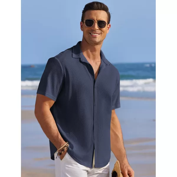 COOFANDY Men's Casual Shirts Short Sleeve Waffle Knit Button Down Shirt Summer Beach Tops