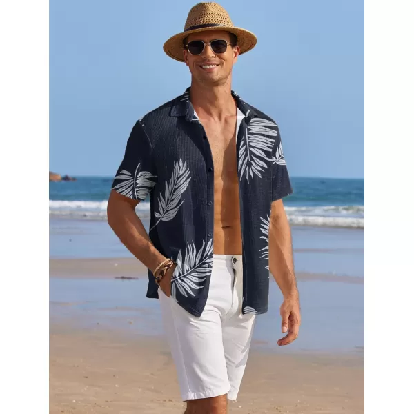 COOFANDY Men's Casual Shirts Short Sleeve Waffle Knit Button Down Shirt Summer Beach Tops