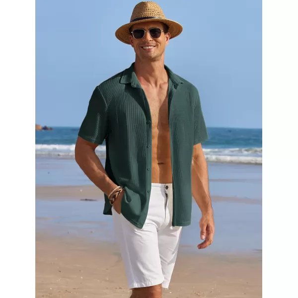 COOFANDY Men's Casual Shirts Short Sleeve Waffle Knit Button Down Shirt Summer Beach Tops