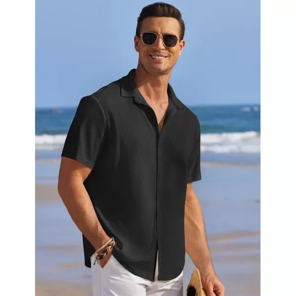 COOFANDY Men's Casual Shirts Short Sleeve Waffle Knit Button Down Shirt Summer Beach Tops