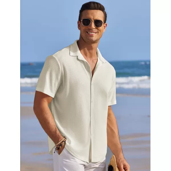 COOFANDY Men's Casual Shirts Short Sleeve Waffle Knit Button Down Shirt Summer Beach Tops