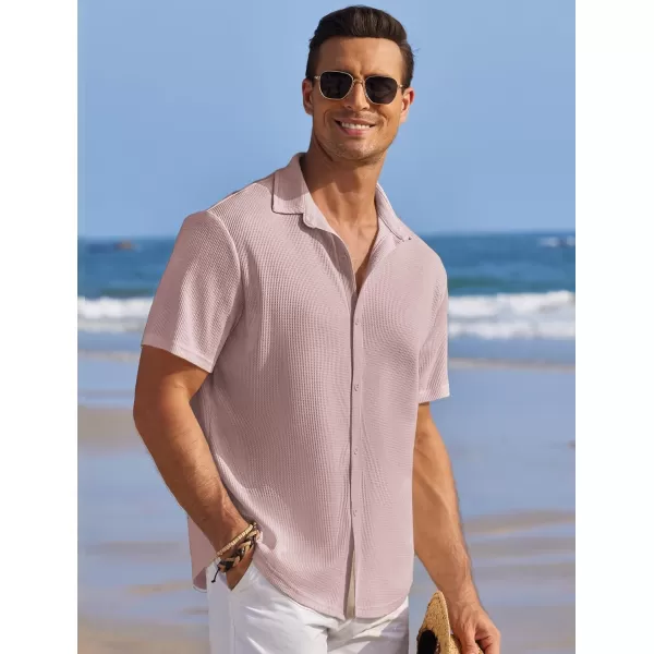 COOFANDY Men's Casual Shirts Short Sleeve Waffle Knit Button Down Shirt Summer Beach Tops
