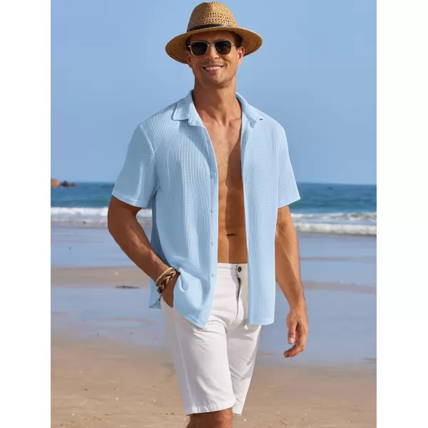 COOFANDY Men's Casual Shirts Short Sleeve Waffle Knit Button Down Shirt Summer Beach Tops