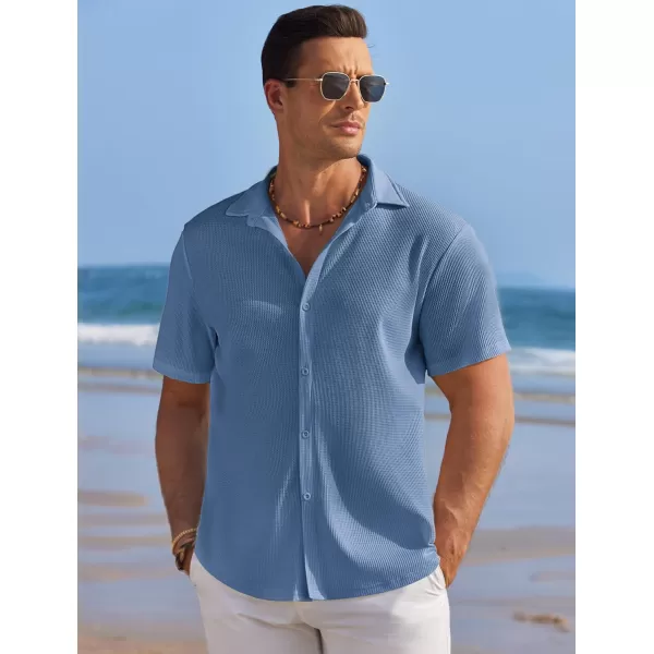 COOFANDY Men's Casual Shirts Short Sleeve Waffle Knit Button Down Shirt Summer Beach Tops