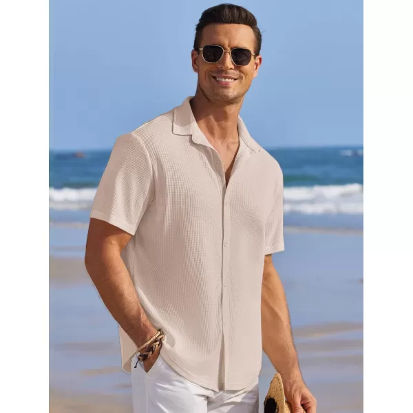 COOFANDY Men's Casual Shirts Short Sleeve Waffle Knit Button Down Shirt Summer Beach Tops