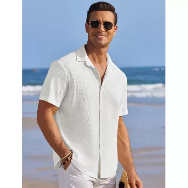 COOFANDY Men's Casual Shirts Short Sleeve Waffle Knit Button Down Shirt Summer Beach Tops