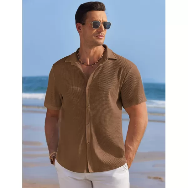 COOFANDY Men's Casual Shirts Short Sleeve Waffle Knit Button Down Shirt Summer Beach Tops