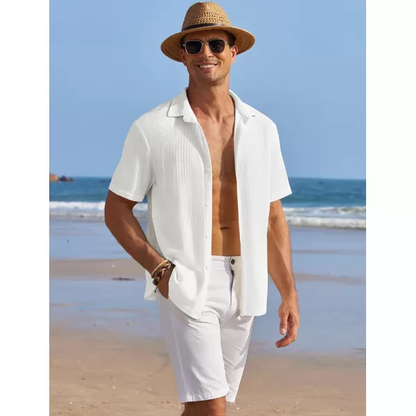 COOFANDY Men's Casual Shirts Short Sleeve Waffle Knit Button Down Shirt Summer Beach Tops