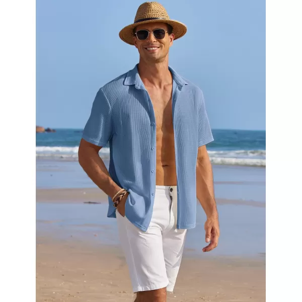COOFANDY Men's Casual Shirts Short Sleeve Waffle Knit Button Down Shirt Summer Beach Tops