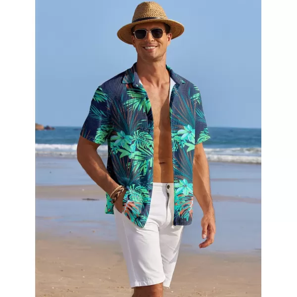 COOFANDY Men's Casual Shirts Short Sleeve Waffle Knit Button Down Shirt Summer Beach Tops