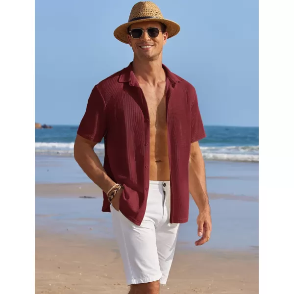 COOFANDY Men's Casual Shirts Short Sleeve Waffle Knit Button Down Shirt Summer Beach Tops