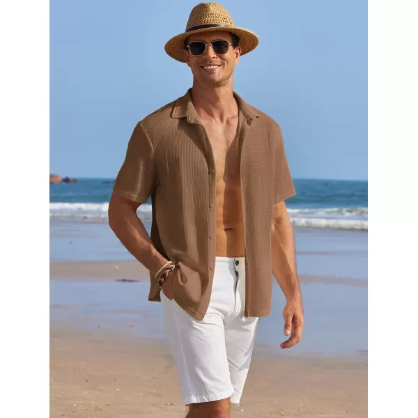 COOFANDY Men's Casual Shirts Short Sleeve Waffle Knit Button Down Shirt Summer Beach Tops