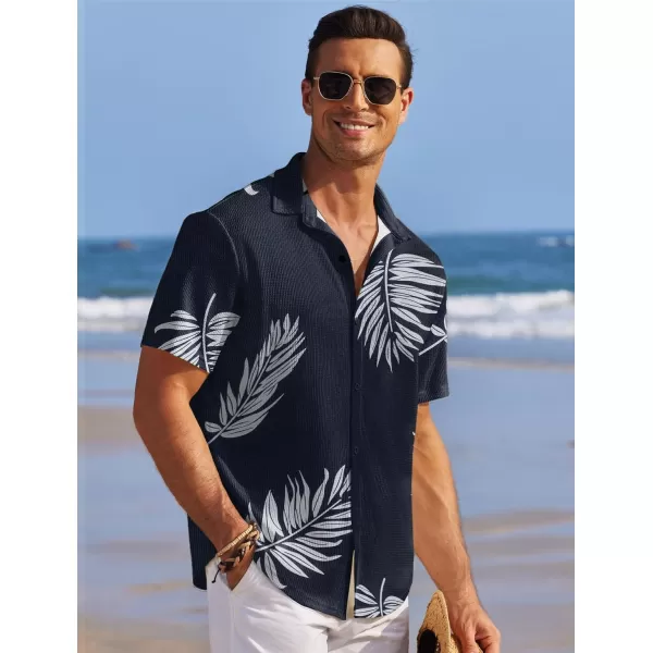 COOFANDY Men's Casual Shirts Short Sleeve Waffle Knit Button Down Shirt Summer Beach Tops