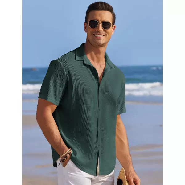 COOFANDY Men's Casual Shirts Short Sleeve Waffle Knit Button Down Shirt Summer Beach Tops