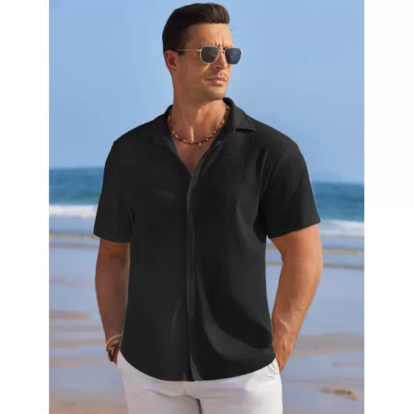 COOFANDY Men's Casual Shirts Short Sleeve Waffle Knit Button Down Shirt Summer Beach Tops