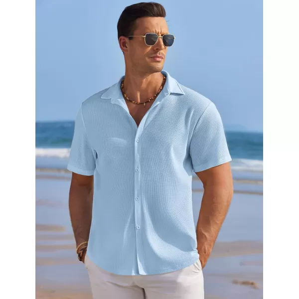 COOFANDY Men's Casual Shirts Short Sleeve Waffle Knit Button Down Shirt Summer Beach Tops