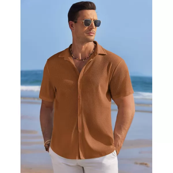 COOFANDY Men's Casual Shirts Short Sleeve Waffle Knit Button Down Shirt Summer Beach Tops