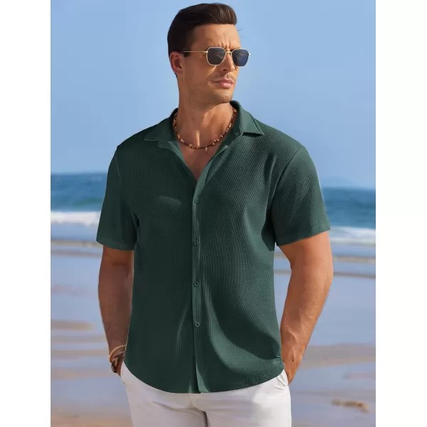 COOFANDY Men's Casual Shirts Short Sleeve Waffle Knit Button Down Shirt Summer Beach Tops
