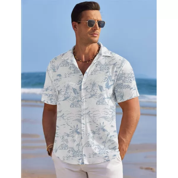 COOFANDY Men's Casual Shirts Short Sleeve Waffle Knit Button Down Shirt Summer Beach Tops