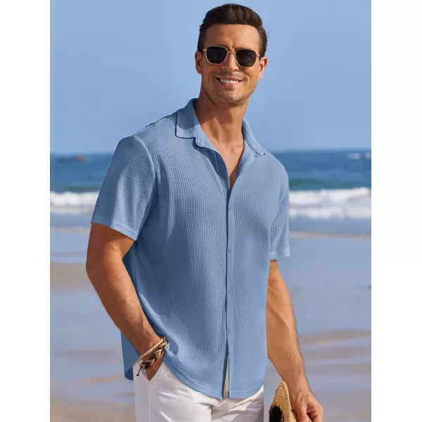 COOFANDY Men's Casual Shirts Short Sleeve Waffle Knit Button Down Shirt Summer Beach Tops