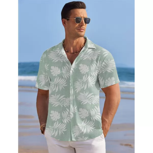 COOFANDY Men's Casual Shirts Short Sleeve Waffle Knit Button Down Shirt Summer Beach Tops