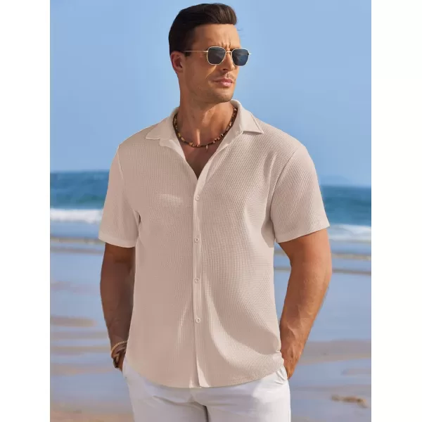 COOFANDY Men's Casual Shirts Short Sleeve Waffle Knit Button Down Shirt Summer Beach Tops