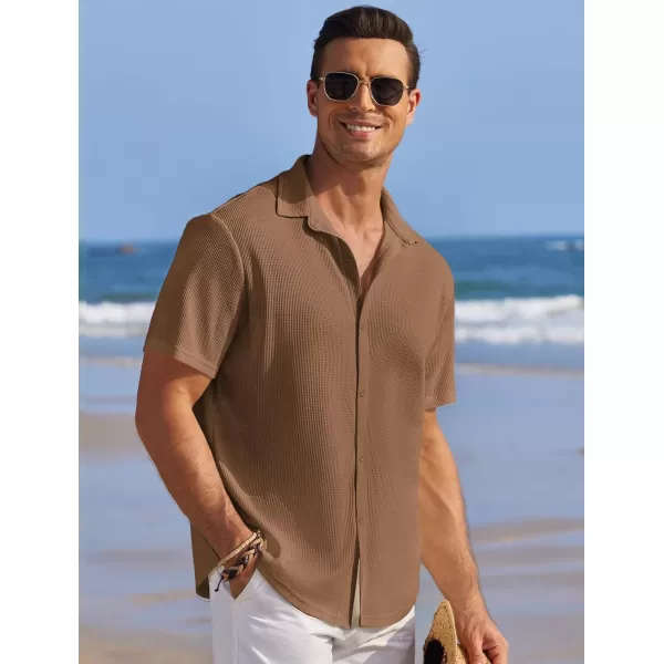 COOFANDY Men's Casual Shirts Short Sleeve Waffle Knit Button Down Shirt Summer Beach Tops