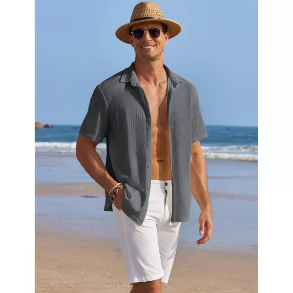 COOFANDY Men's Casual Shirts Short Sleeve Waffle Knit Button Down Shirt Summer Beach Tops