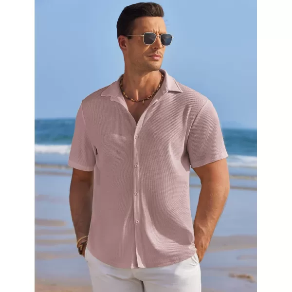 COOFANDY Men's Casual Shirts Short Sleeve Waffle Knit Button Down Shirt Summer Beach Tops