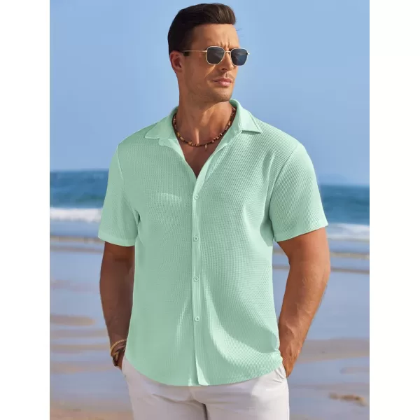 COOFANDY Men's Casual Shirts Short Sleeve Waffle Knit Button Down Shirt Summer Beach Tops