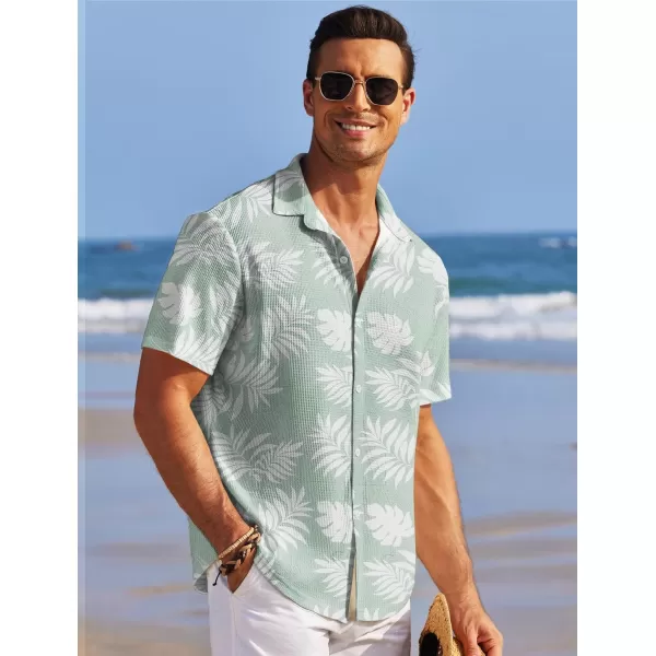 COOFANDY Men's Casual Shirts Short Sleeve Waffle Knit Button Down Shirt Summer Beach Tops