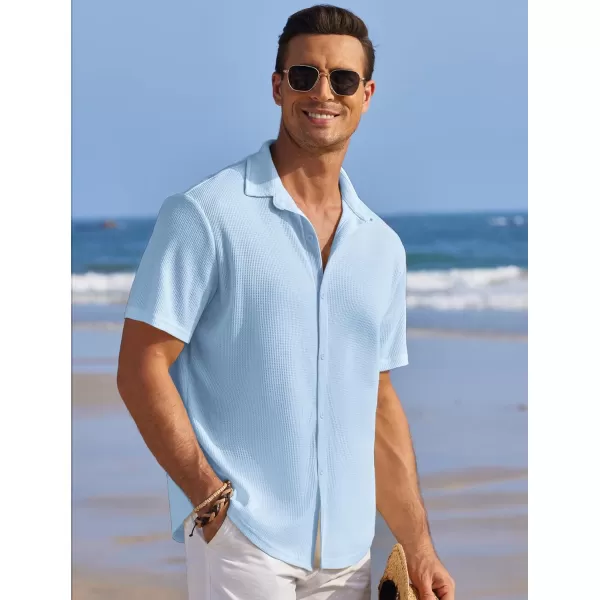 COOFANDY Men's Casual Shirts Short Sleeve Waffle Knit Button Down Shirt Summer Beach Tops